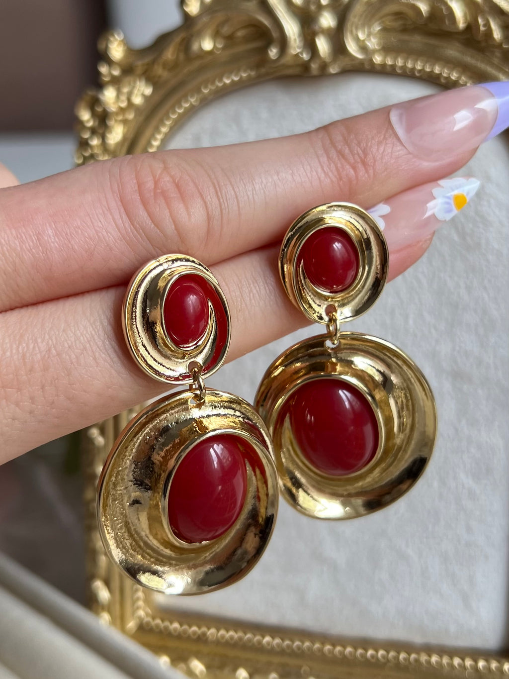 Vintage Gold Bordo Küpe