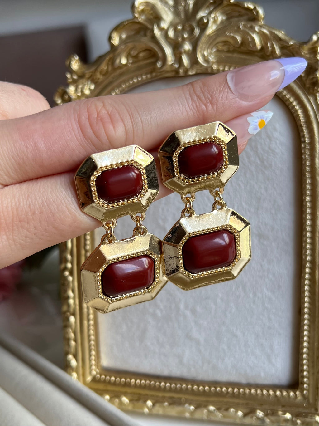 Vintage Gold Bordo Küpe