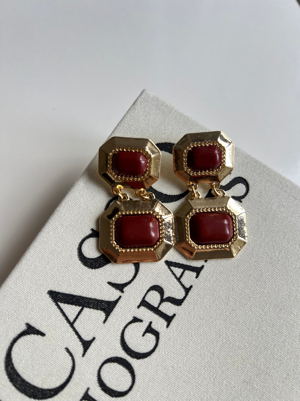 Vintage Gold Bordo Küpe
